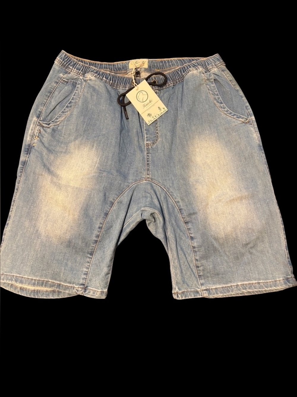Men's Light Wash Denim Drawstring Jean Shorts